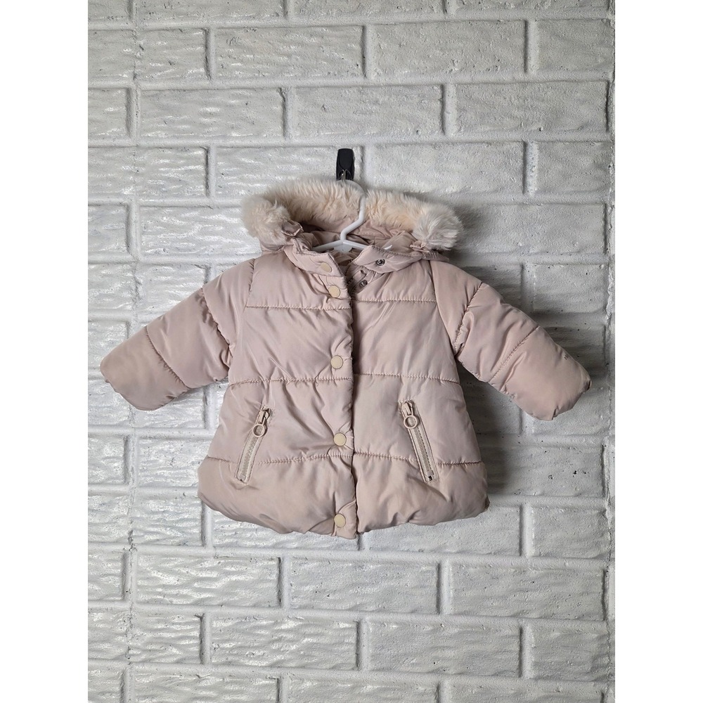 Zara Baby Girl Outerwear Coat Infant girls size 3-6 months Beige Hooded zip up